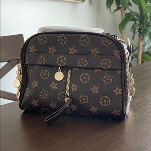 Designer-Like Black and Brown Patterned Women's Crossbody Bag